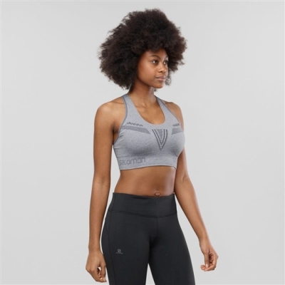 Women's Salomon ESSENTIAL MOVE ON SEAMLESS Sport Sports Bras Grey | US-EJLY390