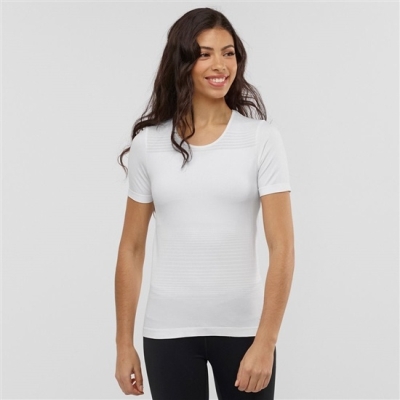 Women's Salomon ESSENTIAL MOVE ON SEAMLESS T Shirts White | US-ZKIW264