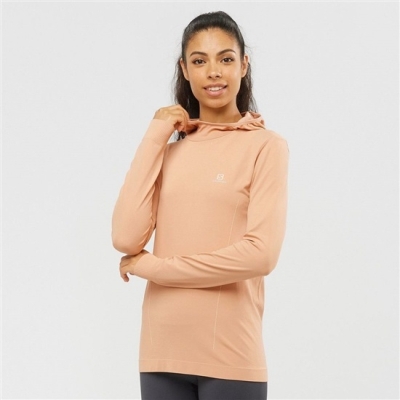 Women's Salomon ESSENTIAL SEAMLESS HOODIE Midlayers Beige | US-GNQE364