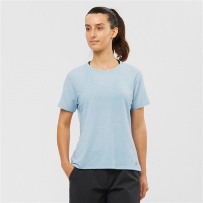 Women's Salomon ESSENTIAL TENCEL T Shirts Ashley Blue | US-GZXM270