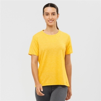 Women's Salomon ESSENTIAL TENCEL T Shirts Yellow | US-JVIE974