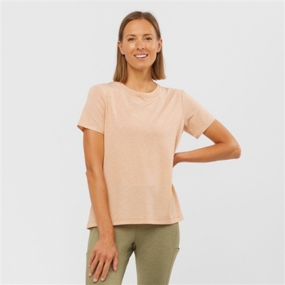 Women's Salomon ESSENTIAL TENCEL T Shirts Beige | US-OWUY694