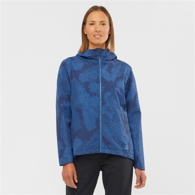 Women's Salomon ESSENTIAL WATERPROOF 2L Jackets Dark Denim | US-IGCQ549