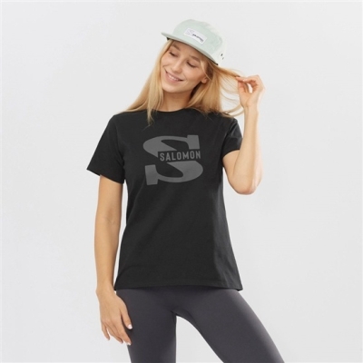 Women's Salomon OUTLIFE BIG LOGO Short Sleeve T Shirts Black | US-BDZO258