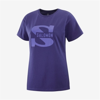 Women's Salomon OUTLIFE BIG LOGO Short Sleeve T Shirts Purple | US-XRLA876