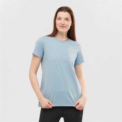 Women's Salomon OUTLIFE LAYERING W Short Sleeve T Shirts Ashley Blue | US-ZWPA517