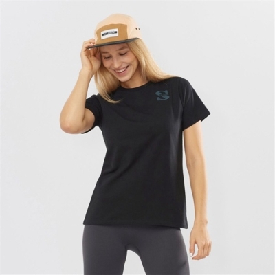 Women's Salomon OUTLIFE SMALL LOGO SS W Short Sleeve T Shirts Black | US-TICZ049