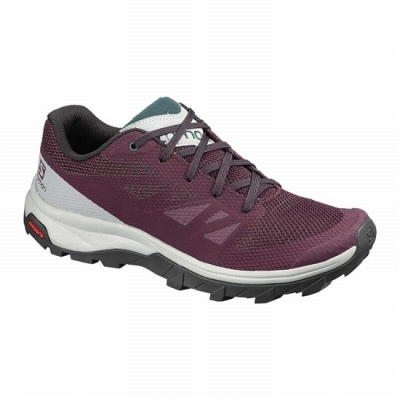 Women's Salomon OUTLINE Hiking Shoes Burgundy / Green | US-JQTY325