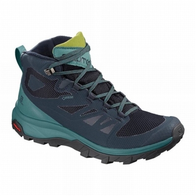 Women's Salomon OUTLINE MID GORE-TEX Hiking Boots Navy / Green | US-FSPX329