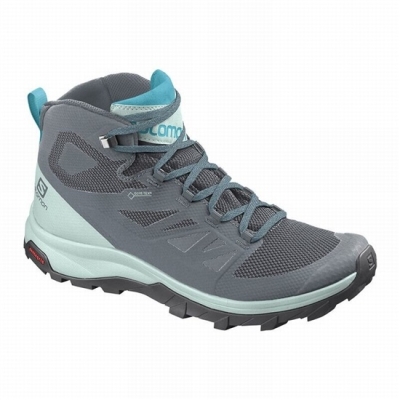 Women's Salomon OUTLINE MID GORE-TEX Hiking Boots Dark Blue / Grey | US-HNJL713