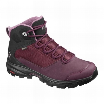 Women's Salomon OUTWARD GORE-TEX Hiking Boots Burgundy / Black | US-SORX783