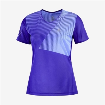 Women's Salomon SENSE Short Sleeve T Shirts Blue | US-QSUF610