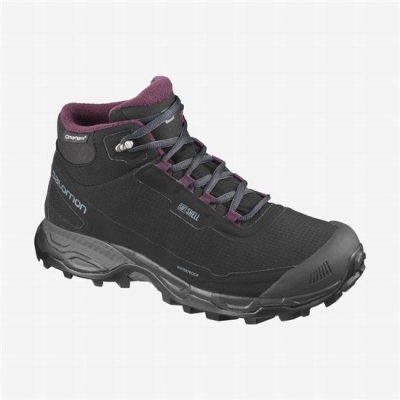 Women's Salomon SHELTER SPIKES CLIMASALOMON WATERPROOF Hiking Shoes Black | US-VYUK743