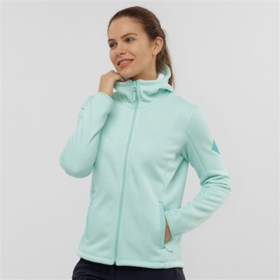 Women's Salomon SNOWSHELTER FLEECE W Jacket Hoodie Midlayers Mint | US-HTRB283