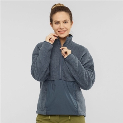 Women's Salomon SNOWSHELTER TEDDY Full Zip Jacket Midlayers Dark Gery | US-XLHW013