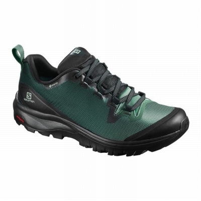 Women's Salomon VAYA GORE-TEX Hiking Shoes Black / Green | US-FGNO248