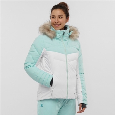 Women's Salomon WARM AMBITION W Ski Jackets White / Mint | US-NJXT732