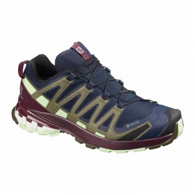 Women's Salomon XA PRO 3D V8 GORE-TEX Hiking Shoes Navy / Burgundy | US-GQKI367