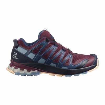 Women's Salomon XA PRO 3D V8 Hiking Shoes Burgundy / Blue | US-WSGD068