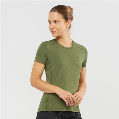 Women's Salomon XA W Short Sleeve T Shirts Olive | US-SNAI487