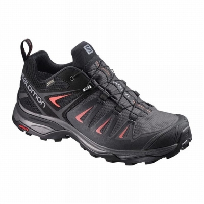 Women's Salomon X ULTRA 3 GORE-TEX Hiking Shoes Black / Red | US-FGWV473