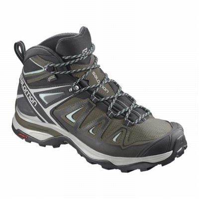 Women's Salomon X ULTRA 3 MID GORE-TEX Hiking Boots Olive / Black | US-GQRH896