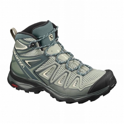 Women's Salomon X ULTRA MID 3 AERO Hiking Boots Green | US-LIUH170